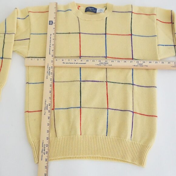 Vintage Halpern Yellow Wool Grid Sweater Retro Preppycore Eclectic Grandpa - Picture 3 of 8